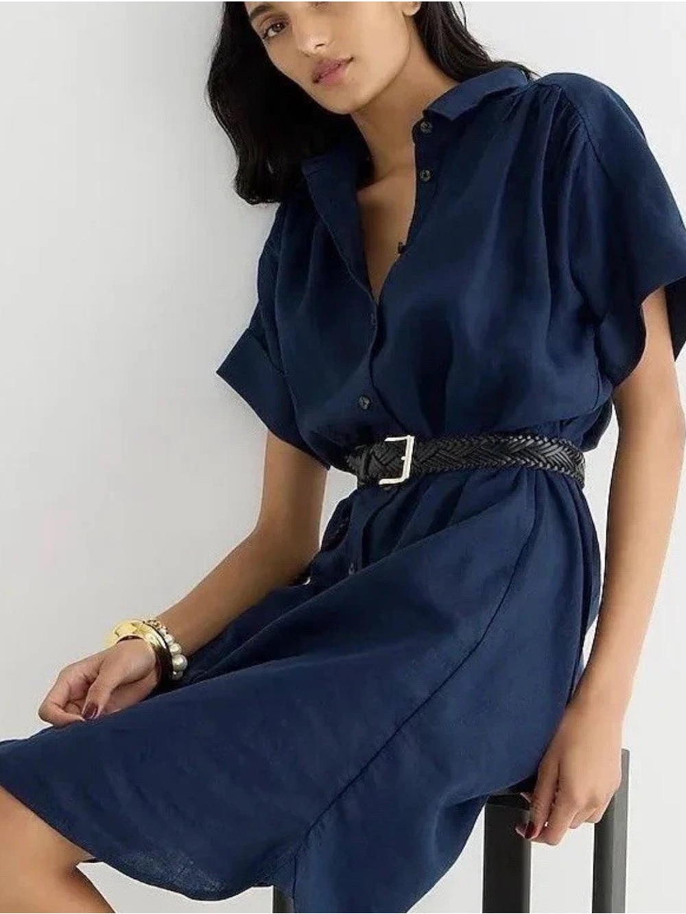 J.Crew Size L Tall Baird McNutt Irish Linen Navy Short Sleeve shirt Dress